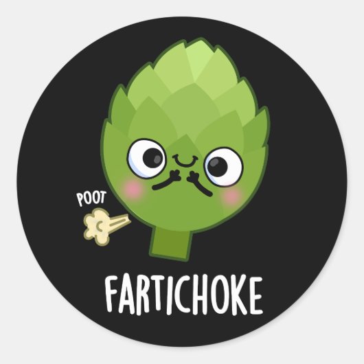 Fartichoke Funny Farting Artichoke Pun Dark BG Ronde Sticker (Voorkant)