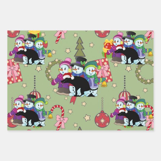 Farting Christmas Snowmen Pattern Inpakpapier Vel (Voorkant 3)