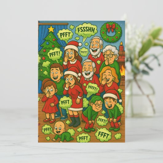 Farting Family Christmas Chaos Feestdagenkaart (Staand voorkant)