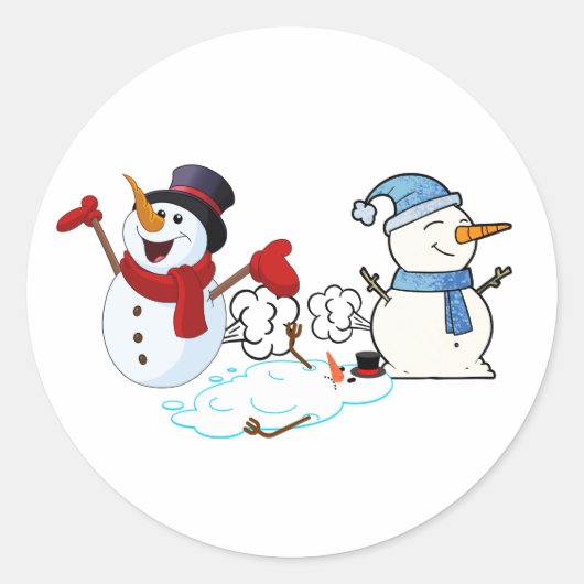 Farting Snowmen Ronde Sticker (Voorkant)