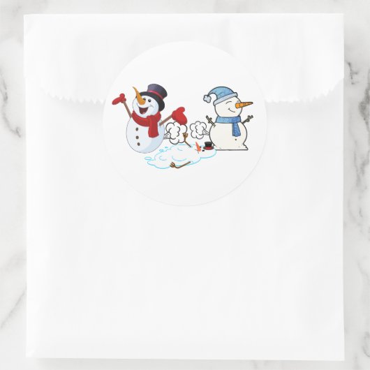 Farting Snowmen Ronde Sticker (Tas)