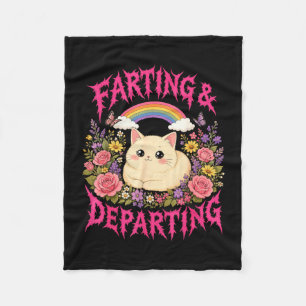 Farting vertrekkende kat regenboog bloemen grappig fleece deken