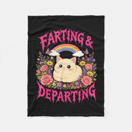 Farting vertrekkende kat regenboog bloemen grappig fleece deken (Voorkant)