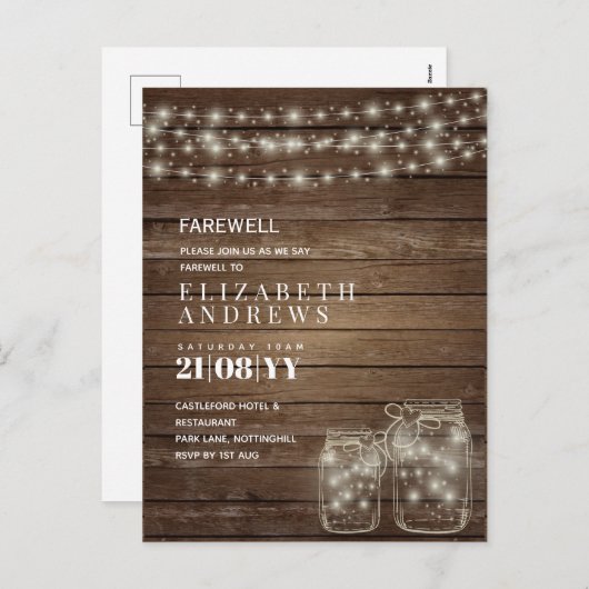 Farwell Rustic Mason Jars Lights Goodbye Budget Feestdagenkaart (Voorkant / Achterkant)