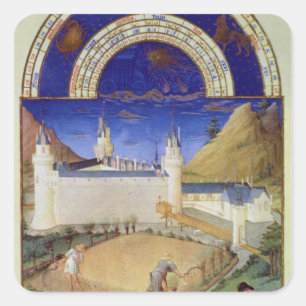 Fascimile van juli: Oogst en schapen Vierkante Sticker