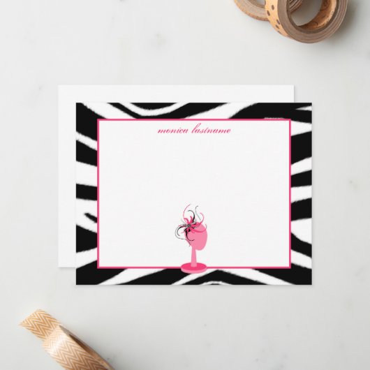 Fascinator- en Petten standaard Zebra Print Flat-n Notitiekaartje (Voorkant / Achterkant in situ)