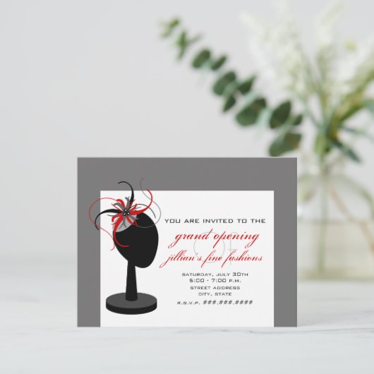 Fascinator-Pet - Grand Opening kledingwinkel Kaart (Staand voorkant)