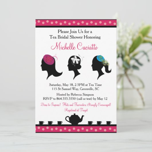 Fascinator Pet Tea Bruids Douche Uitnodiging (Staand voorkant)