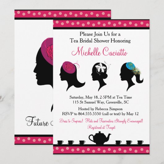 Fascinator Pet Tea Bruids Douche Uitnodiging (Voorkant / Achterkant)