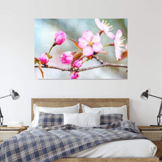 Fascine van kersenbloesems in de lentetuin canvas afdruk (Insitu (Slaapkamer))