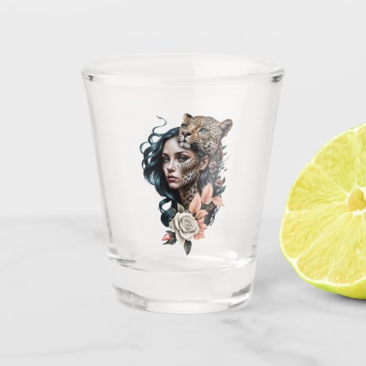 Fascinerend samenspel tussen mens en dier shot glas (Voorkant)