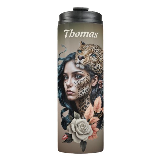 Fascinerend samenspel tussen mens en dier thermosbeker (Voorkant)