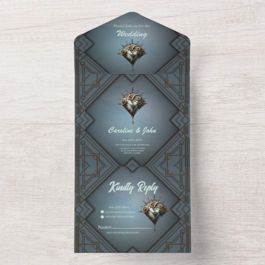 Fascinerend steampunk hart all in one uitnodiging (Binnen)
