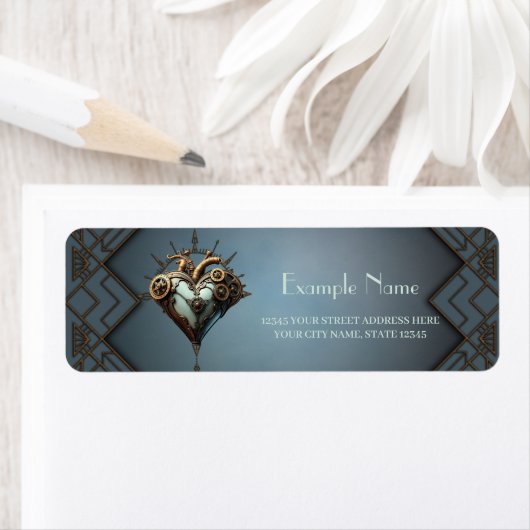 Fascinerend steampunk hart etiket (Insitu)
