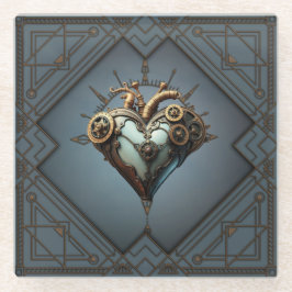 Fascinerend steampunk hart glazen onderzetter