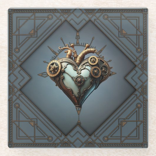 Fascinerend steampunk hart glazen onderzetter (Voorkant)