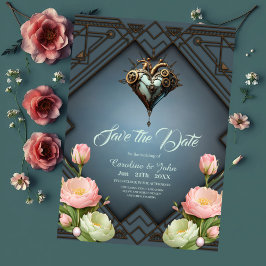 Fascinerend steampunk hart save the date