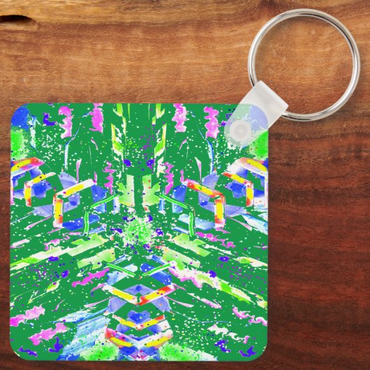 Fascinerende digitale kunst in heldere kleuren sleutelhanger (Achterkant)