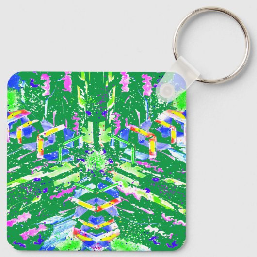 Fascinerende digitale kunst in heldere kleuren sleutelhanger (Achterkant)