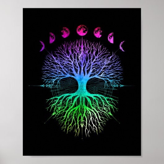 Fasen Van De Maan Boom Des Levens Hippie Poster (Voorkant)