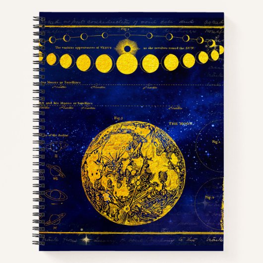  fasen van de maan Saturnus Jupiter Venus Notitieboek (Voorkant)