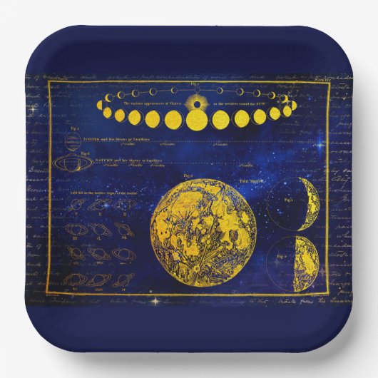  fasen van de maan Saturnus Jupiter Venus Papieren Bordje (Voorkant)