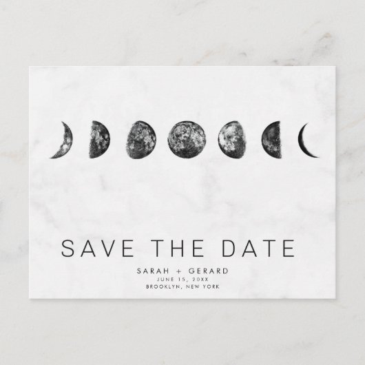 Fasen van de Moon Marble Wedding Save Dates Aankondigingskaart (Voorkant)