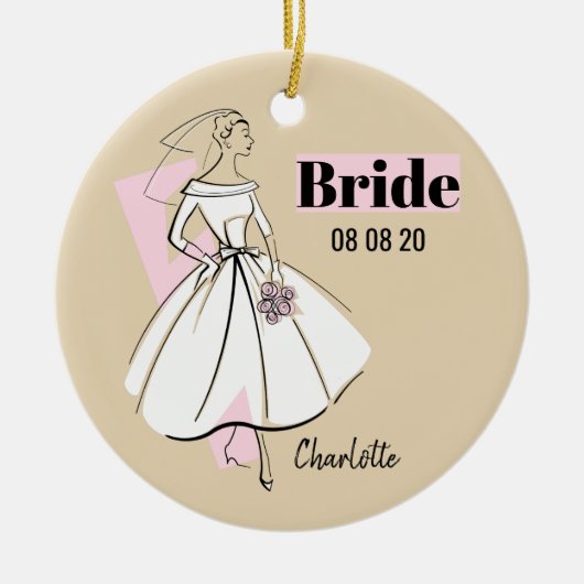 Fashion Bride Neutral Bride Date Name ornament (Voorkant)
