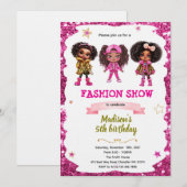 Fashion Doll Birthday party Invitation Kaart (Voorkant / Achterkant)
