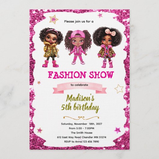 Fashion Doll Birthday party Invitation Kaart (Voorkant)