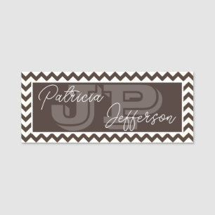 Fashion Mocha Bruine Chevron Unieke Monogram Naamplaatje