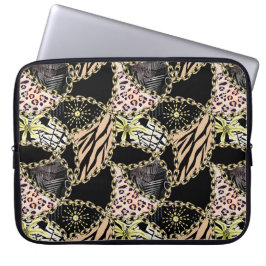 Fashionable, abstract, kettingen, tijgerhuid. laptop sleeve