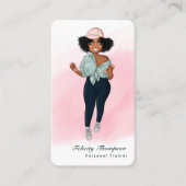 Fashionable Afro Fitness Instructor Girl QR Code Visitekaartje (Voorkant)