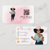 Fashionable Afro Fitness Instructor Girl QR Code Visitekaartje (Voorkant / Achterkant)