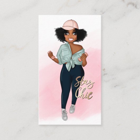 Fashionable Afro Fitness Instructor Girl Visitekaartje (Voorkant)