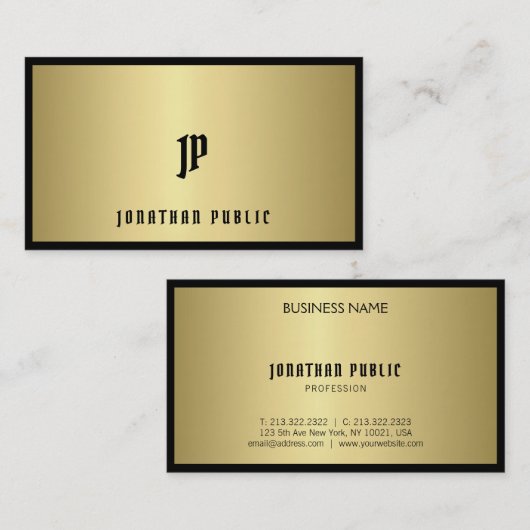 Fashionable Black and Gold Monogram Glamour Plain Visitekaartje (Voorkant / Achterkant)