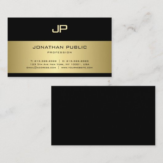 Fashionable Black and Gold Monogram Glamour Plain Visitekaartje (Voorkant / Achterkant)