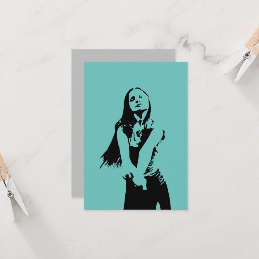 Fashionable Black Dancing Girl Silhouette Kaart (Voorkant / Achterkant in situ)