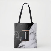 Fashionable Black White Marble Texble Monogram Tote Bag (Voorkant)