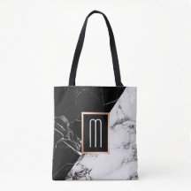 Fashionable Black White Marble Texble Monogram