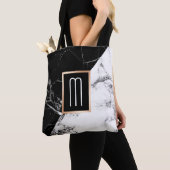 Fashionable Black White Marble Texble Monogram Tote Bag (Dichtbij)