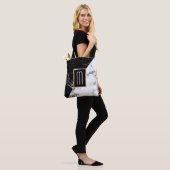 Fashionable Black White Marble Texble Monogram Tote Bag (Op model)