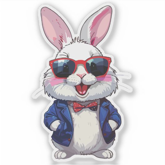 Fashionable Bunny Sticker with Bow and Jacket (Voorkant)