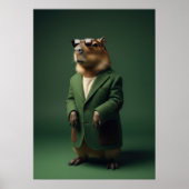 Fashionable Capybara in Green Coat Art Poster (Voorkant)