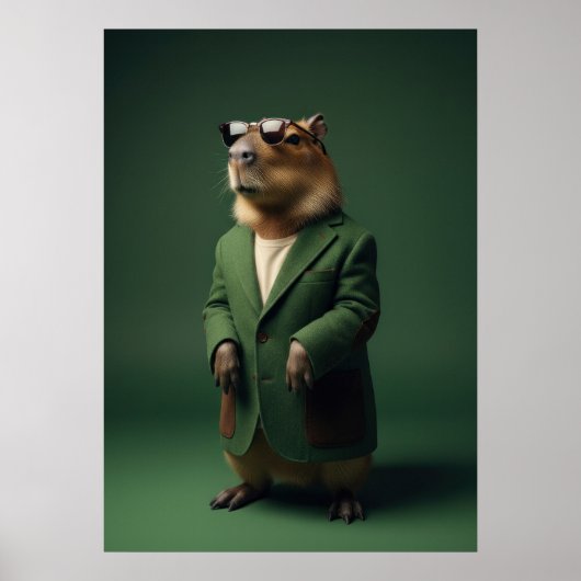 Fashionable Capybara in Green Coat Art Poster (Voorkant)