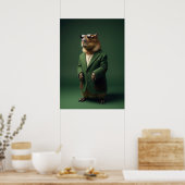 Fashionable Capybara in Green Coat Art Poster (Keuken)