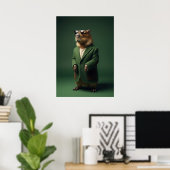 Fashionable Capybara in Green Coat Art Poster (Thuiskantoor)