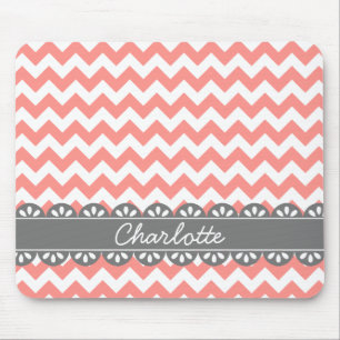 Fashionable Coral Chevron en Gray Lace Muismat