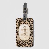 Fashionable Cream Leopard Print Monogram Bagagelabel (Voorkant (verticaal))