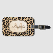 Fashionable Cream Leopard Print Monogram Bagagelabel (Voorkant (horizontaal))